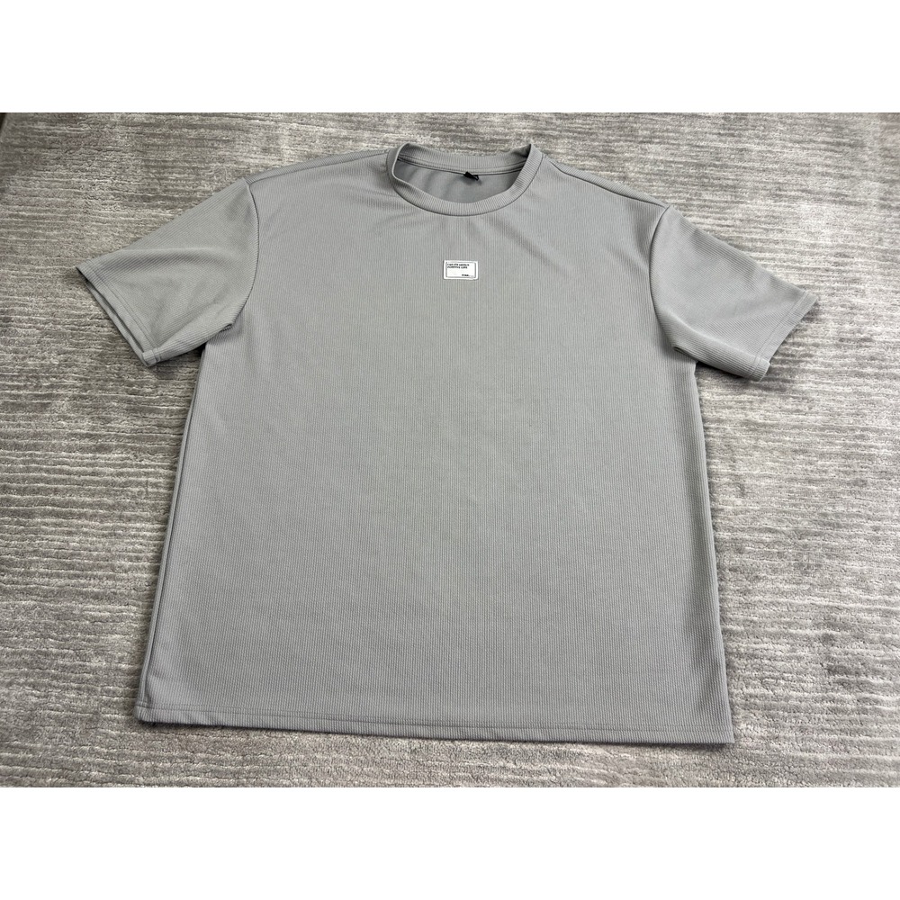 SHEIN T-Shirt Mens XXL Grey Ribbed Knit Short Sleeve Positive Life Patch Relaxed